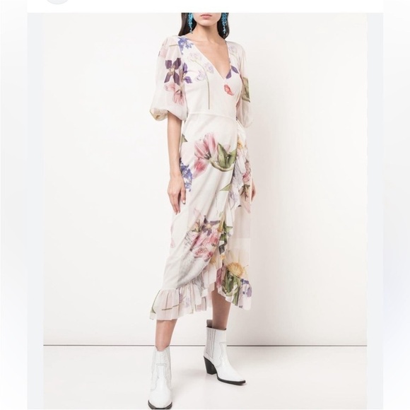 Ganni Tilden Mesh Floral Wrap Dress. Size 4. Botanic Floral - Picture 1 of 15